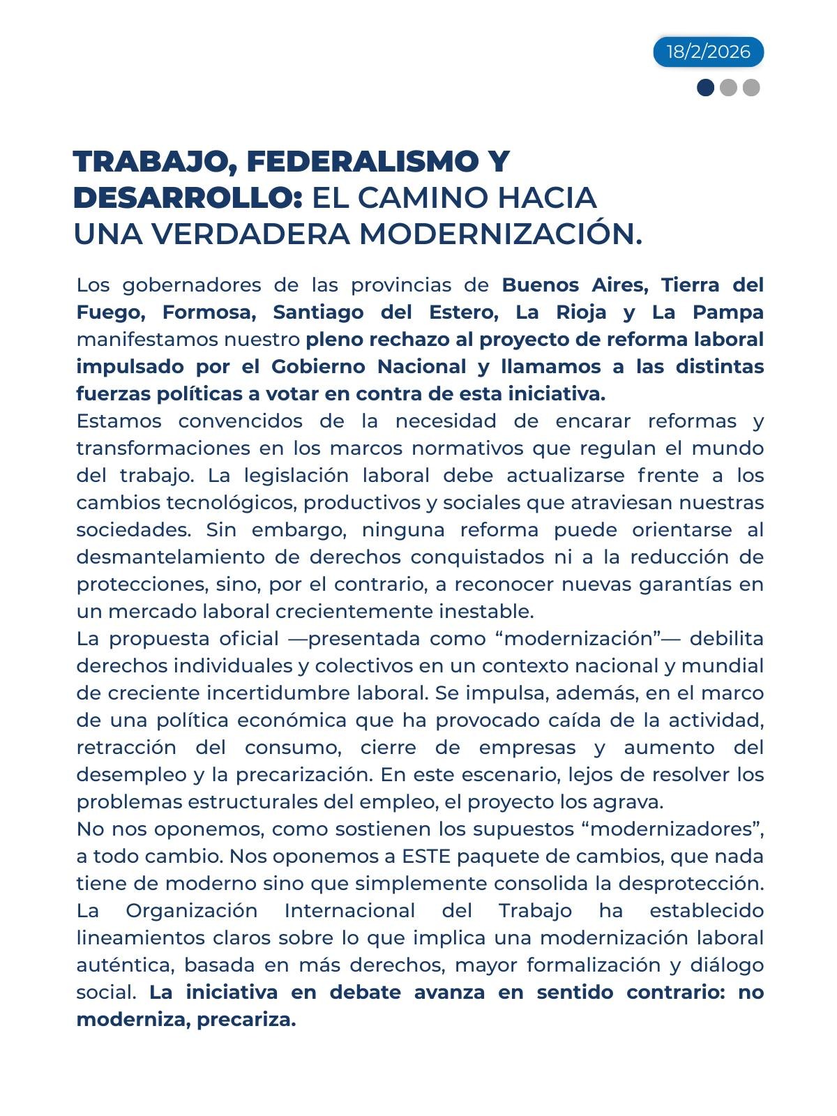 TRABAJO, FEDERALISMO Y DESARROLLO: EL CAMINO HACIA UNA VERDADERA MODERNIZACIÓN