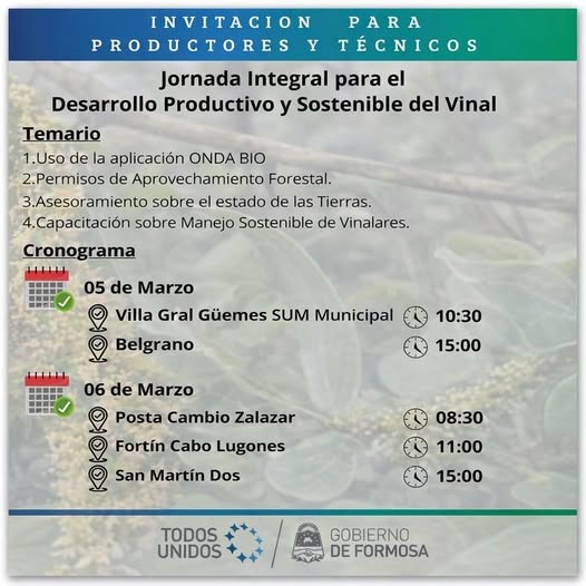 Villa General Güemes: realizarán jornada sobre desarrollo productivo y aprovechamiento sostenible del vinal