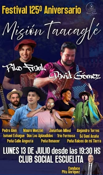 MISIÓN TACAAGLÉ CELEBRA ESTA NOCHE SUS 125 AÑOS CON UN GRAN FESTIVAL POPULAR
