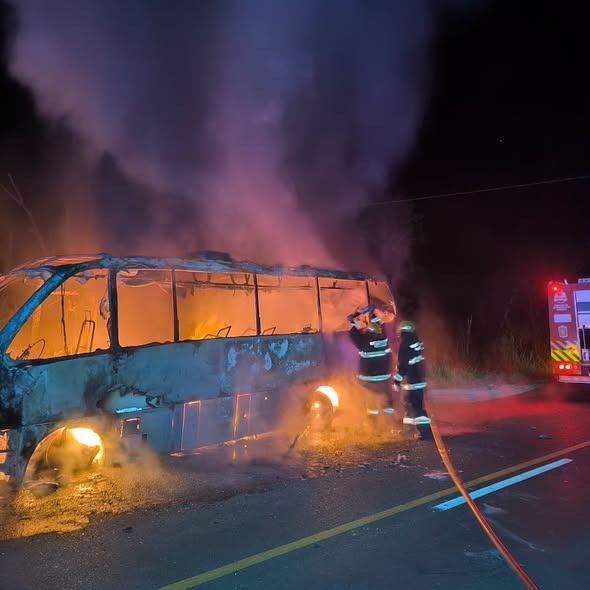 RUTA 81: UN MICRO SE INCENDIÓ POR COMPLETO Y LOS 20 PASAJEROS RESULTARON ILESOS