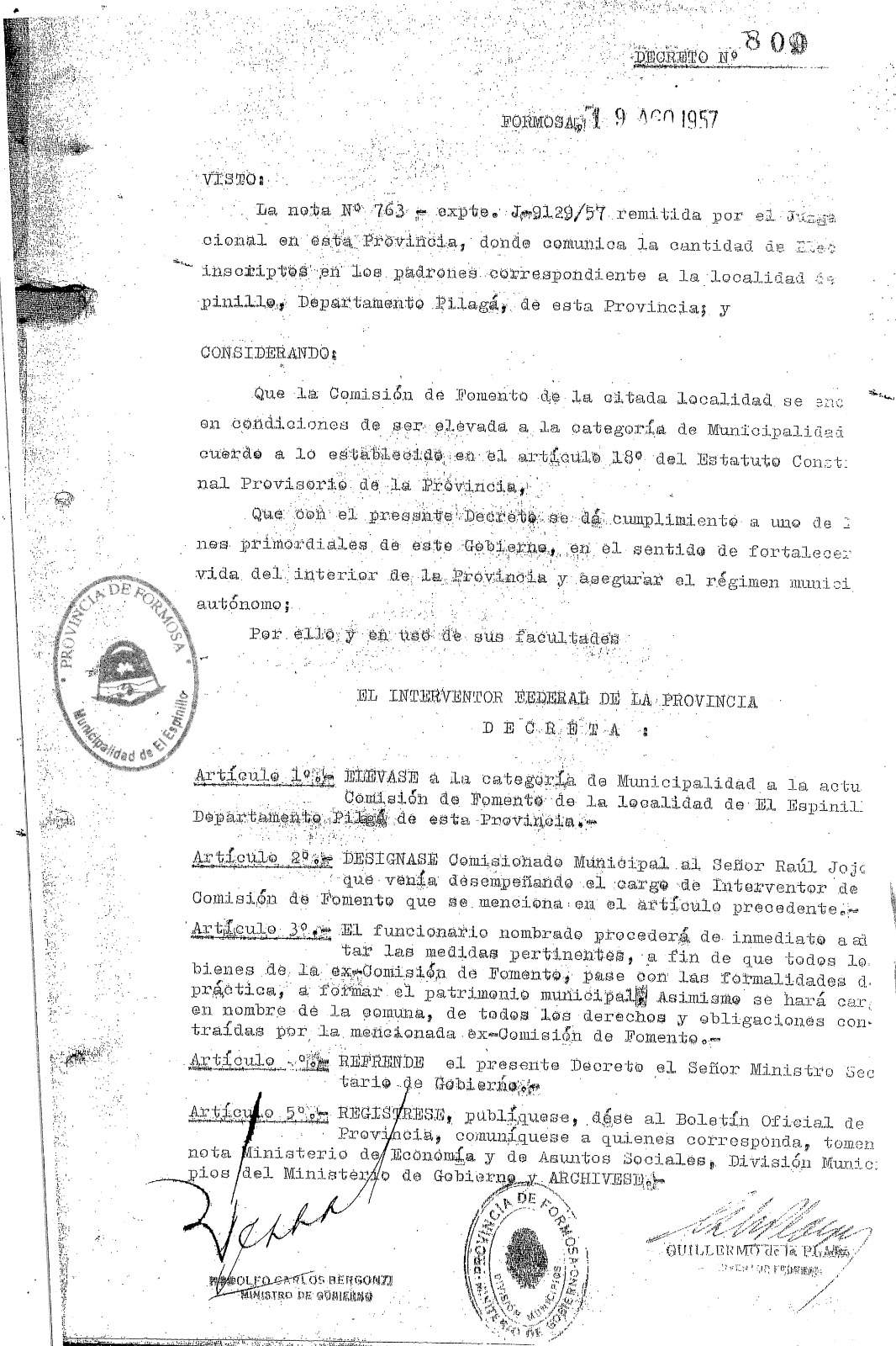 EL ESPINILLO RECUERDA HOY UN HECHO HISTÓRICO: SU MUNICIPALIZACIÓN